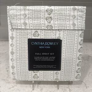 CYNTHIA ROWLEY Dark Green Ditsy Geometric FULL Sheet Set NEW Fall Holiday